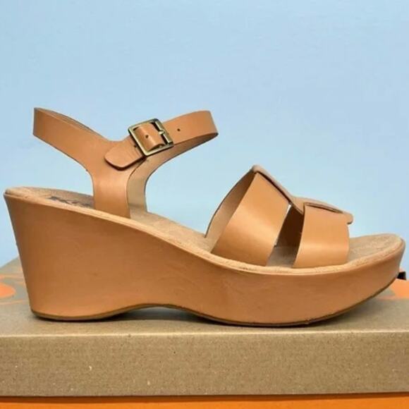 Kork-Ease 'Emilie' SZ 10 Tan Leather Wedge Comfort Sandal Platform - Picture 1 of 15